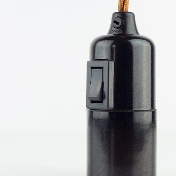 E27 Bakelit Vintage Fassung schwarz mit Wippschalter Zugentlaster schwarz