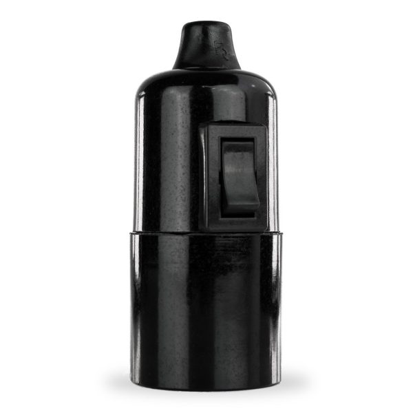 Lampenfassung Glattmantel Bakelit-Fassung E27 schwarz mit Schalter und Klemmnippel