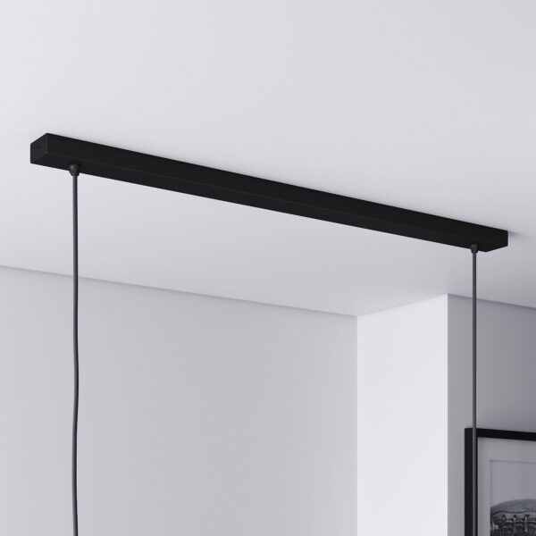 Baldachin lang für Lampe Rechteckig 80cm, Abzweigdose mit 2 Kabelauslässen - Schwarz ideal für Esstisch