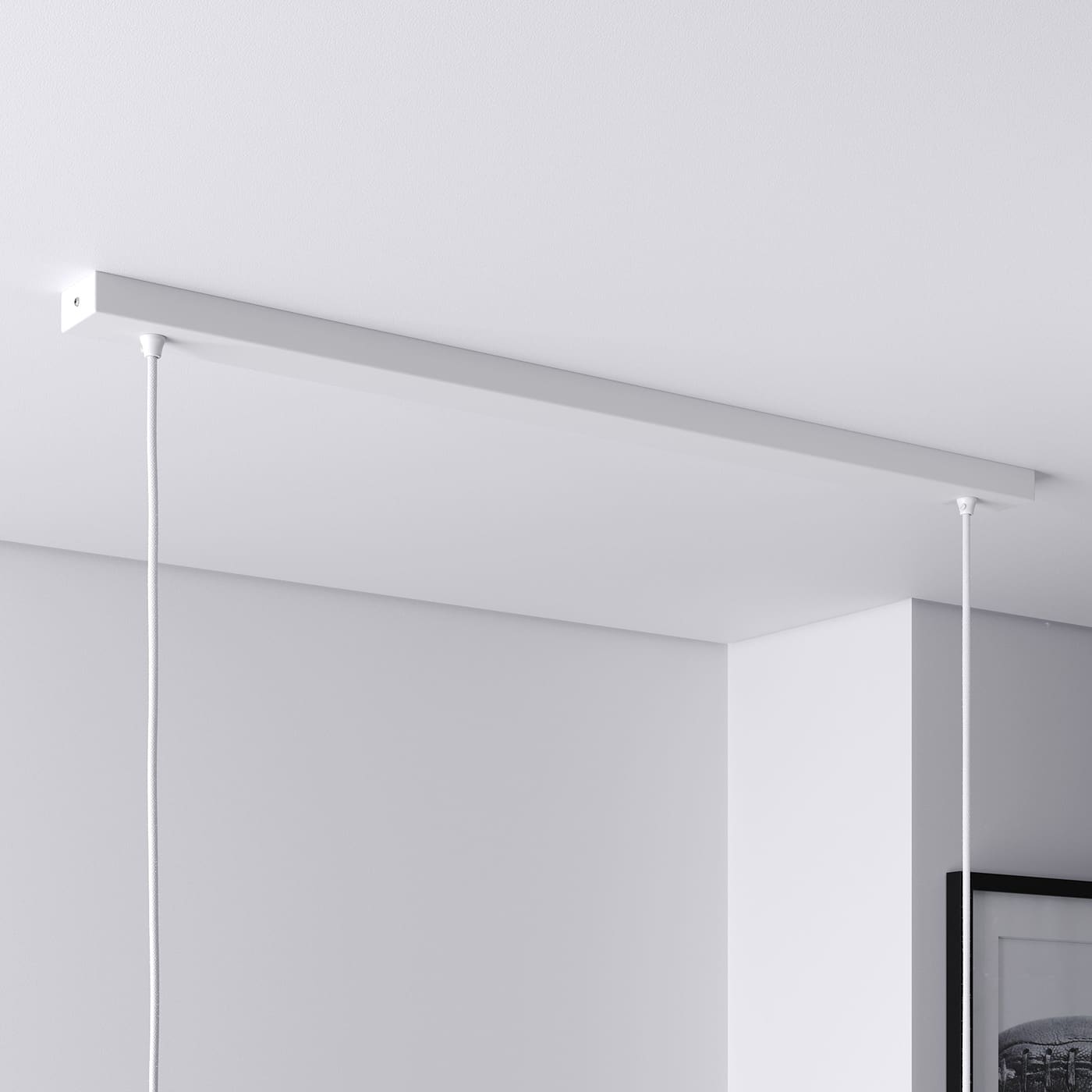 Baldachin lang für Lampe Rechteckig 80cm, Abzweigdose mit 2 Kabelauslässen - Weiß ideal für Esstisch