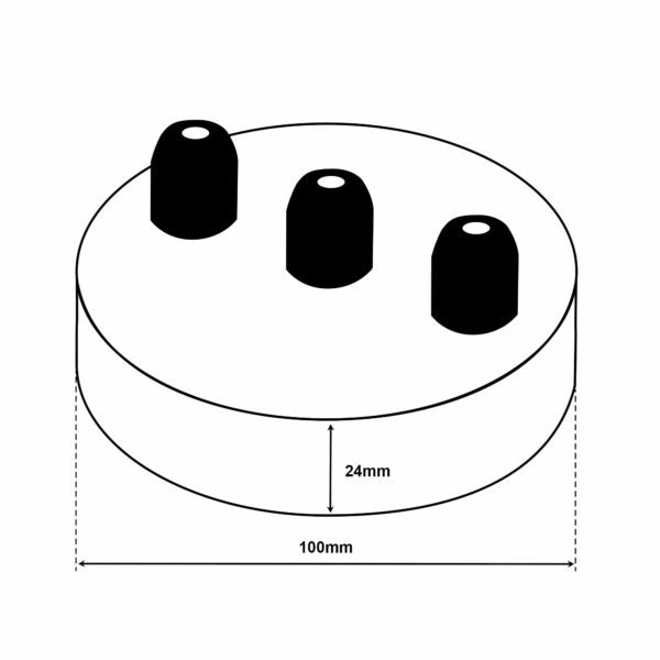 Dimensionen für Deckenbaldachin aus eisen 100x24mm mit 3 Kabelauslässen