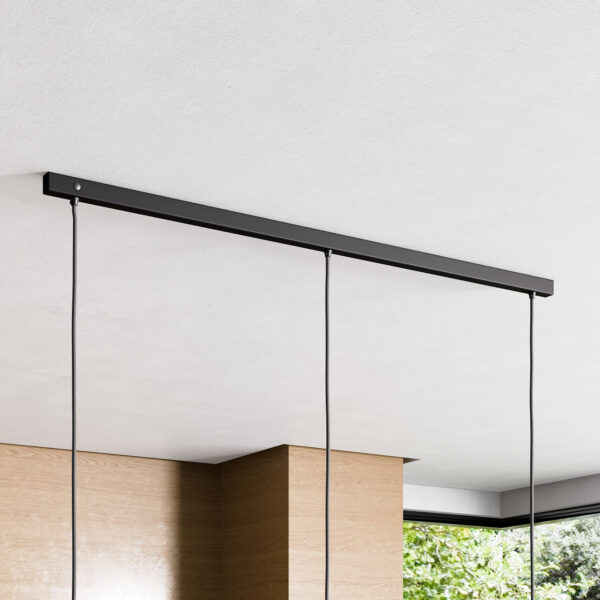 Slim Rectangle, Baldachin für Lampe Rechteckig 110cm, Abzweigdose mit 3 Kabelauslässen - Schwarz ideal für Esstisch