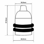 Dimensionen für Gewindemantel Lampenfassung E27 aus Bakelit, mit Zugentlastung