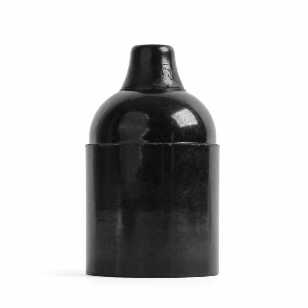 Glattmantel Lampenfassung E27 aus Bakelit, schwarz mit Zugentlastung