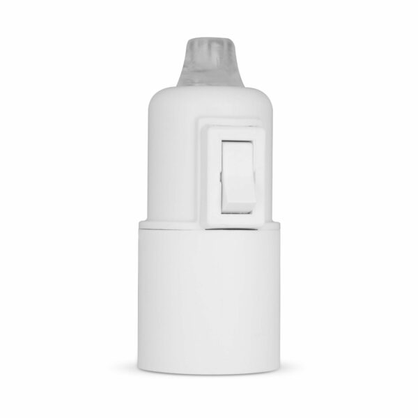 Glattmantel Lampenfassung E27 aus Thermoplast mit SCHALTER, creme-weiß, mit Zugentlastung