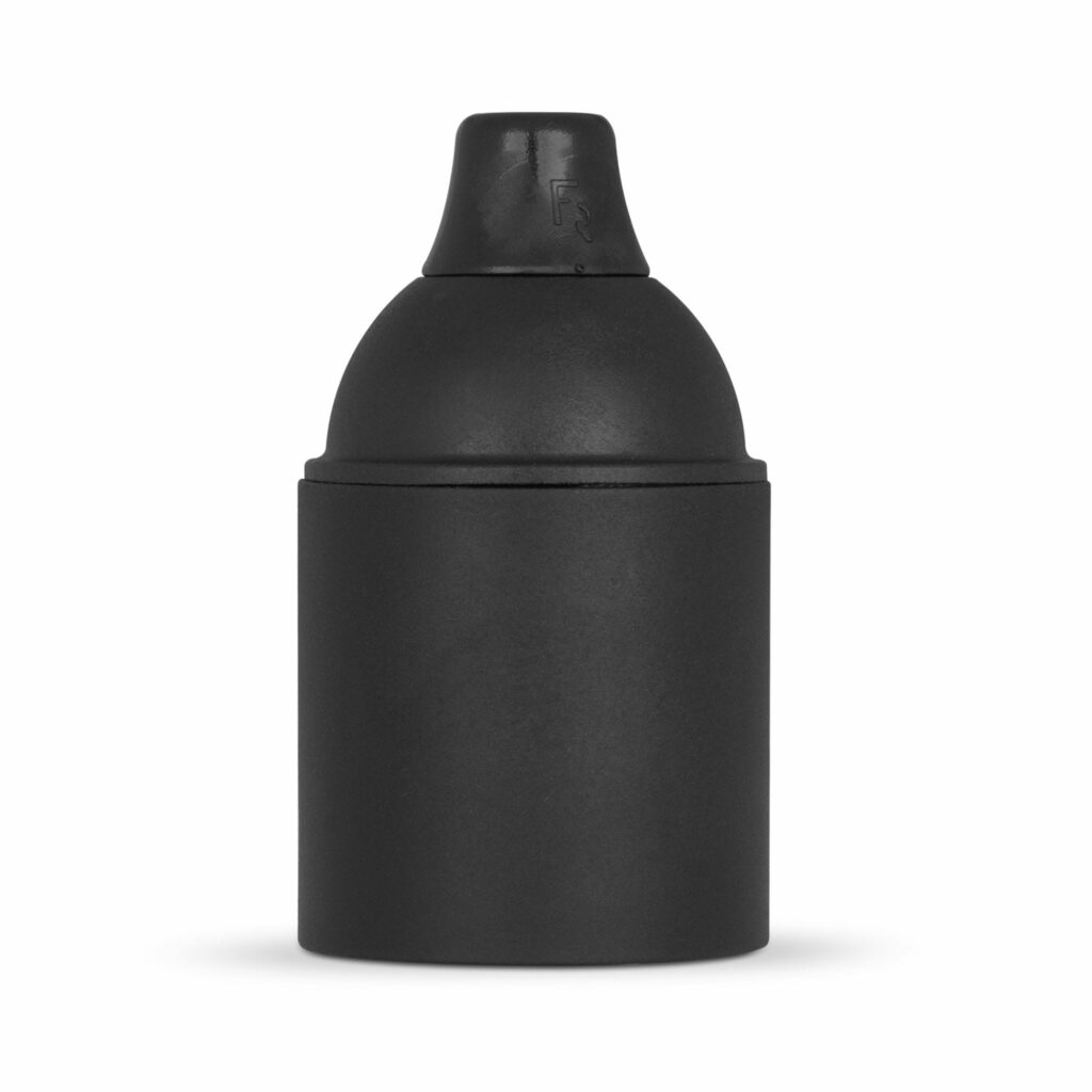 Glattmantel Lampenfassung E27 aus Thermoplast, schwarz, mit Zugentlastung