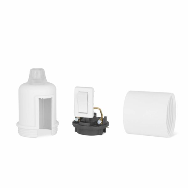 Komponenten für Glattmantel Lampenfassung E27 aus Thermoplast mit SCHALTER, creme-weiß, mit Zugentlastung