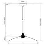 Dimensionen für Industrielampe, flacher Lampenschirm aus emailliertem Stahlblech, 35cm