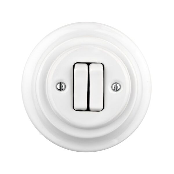 Lightstock Retro Unterputz-Schalter aus Porzellan, 2-Fach, 2-Polig, Weiß 3