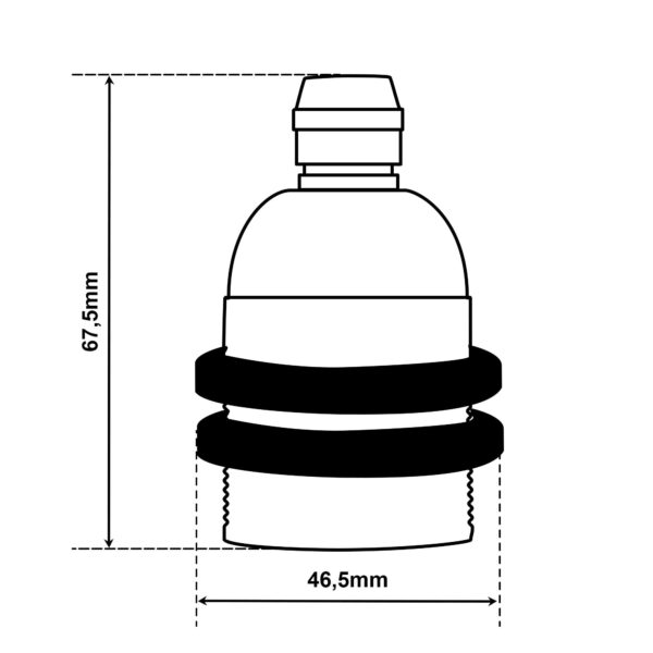 Dimensionen für Gewindemantel Lampenfassung E27 aus Bakelit, mit Zugentlastung aus Messing