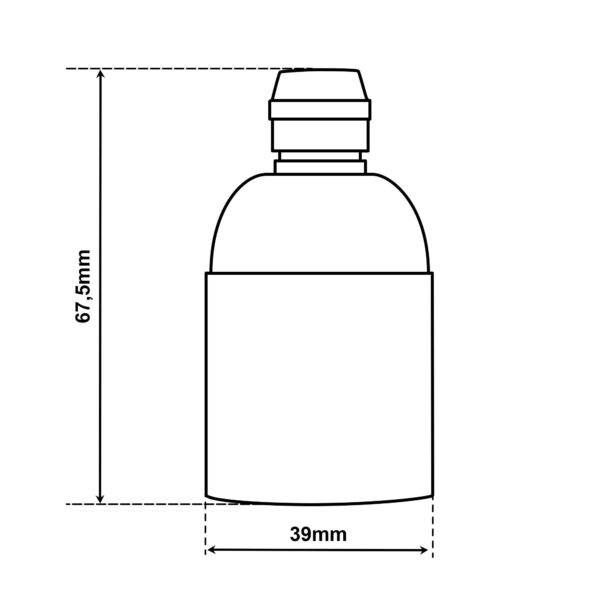Dimensionen für Glattmantel Lampenfassung E27 aus Bakelit, mit Zugentlastung aus Messing