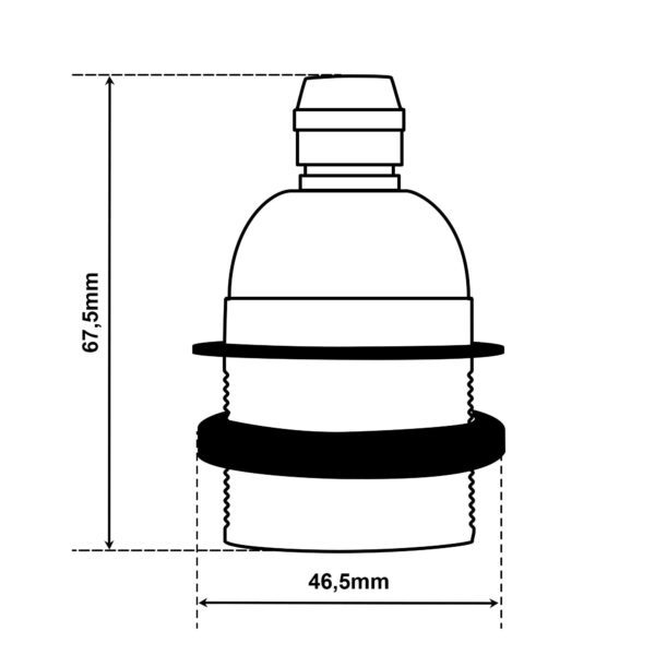 Dimensionen für Teilgewindemantel Lampenfassung E27 aus Bakelit, mit Zugentlastung aus Messing