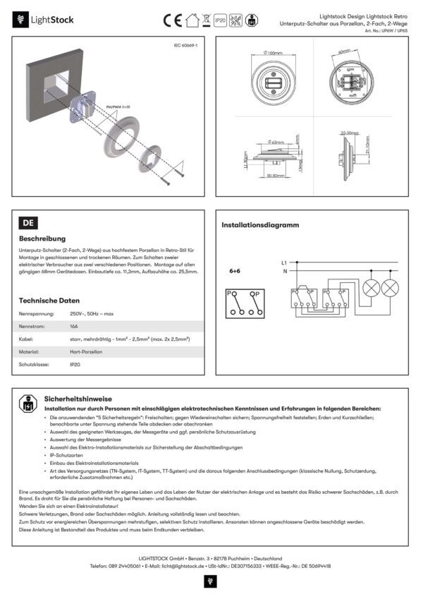 Installationsanleitung für UP6W-UP6S