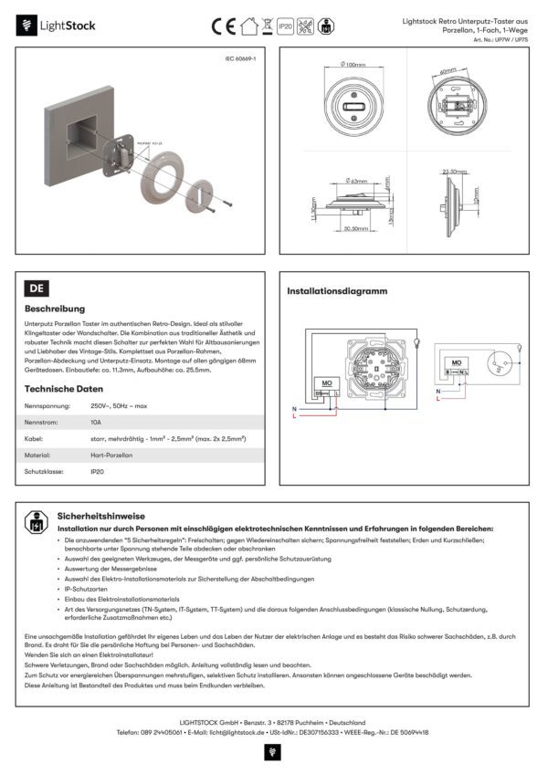 Installationsanleitung für UP7W-UP7S