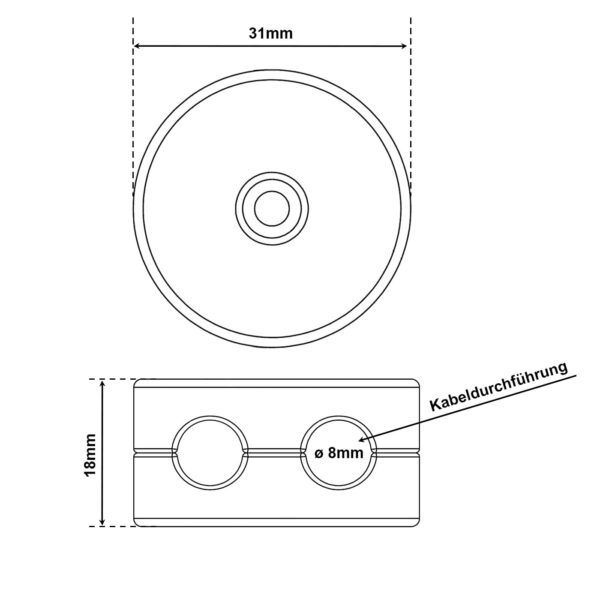 Dimensionen für Lightstock Retro Porzellan-Kabelhalter für 2 Leitungen, 2-teilig