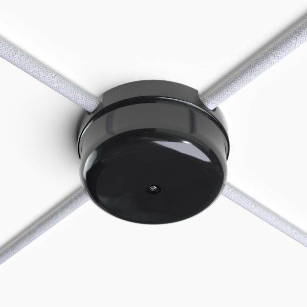 Dekorative Verteilerdose aus Porzellan mit 4 Auslässen, schwarz und textilkabel weiß