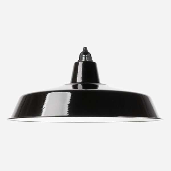 Einfacher Emaille Lampenschirm 46cm, Schwarz mit Fassung Bakelit