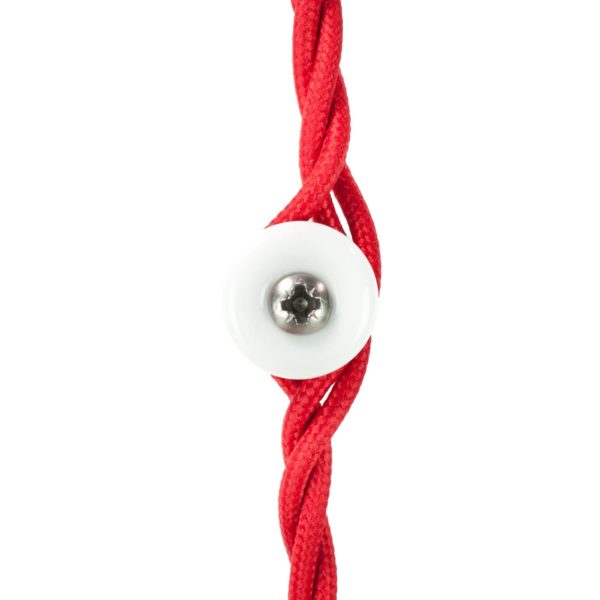 Isolator aus Porzellan Weiß glasiert, Aufputz-Kabelhalter mit verseilt textilkabel rot