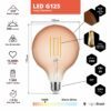 Spezifikationen für Dekorative E27 LED Filament Lampe, G125 Amber