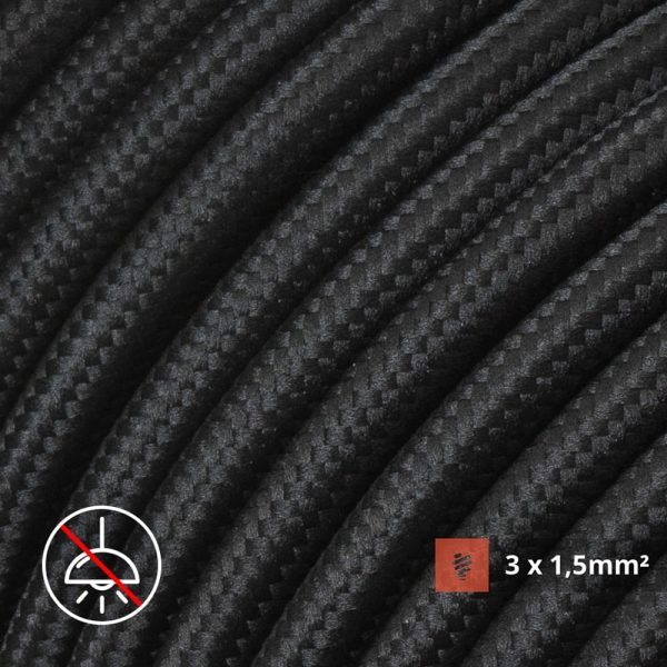 Textilkabel für Aufputz-Elektroinstallation, Schwarz (3x1.5mm)
